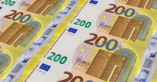 Close Up of Arranged 200 Euro Banknotes
