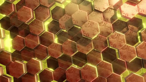Animated Rustic Hexagon Grid with Yellow Neon Glow