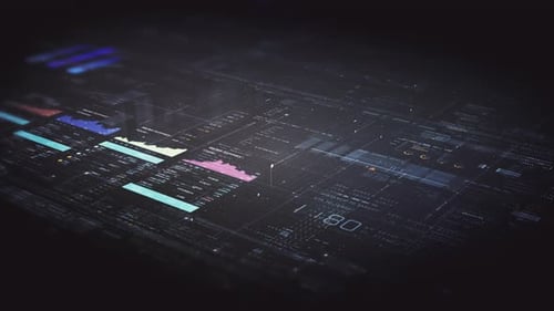 Futuristic HUD Display with Animated Business Data and Charts