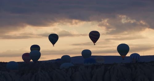 Cappadocia landscape with hot air balloons in the morning, Turkey
