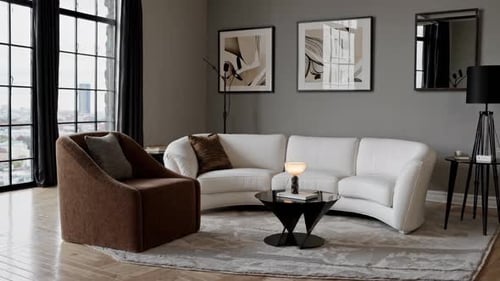 Modern Living Room Interior with White Couch