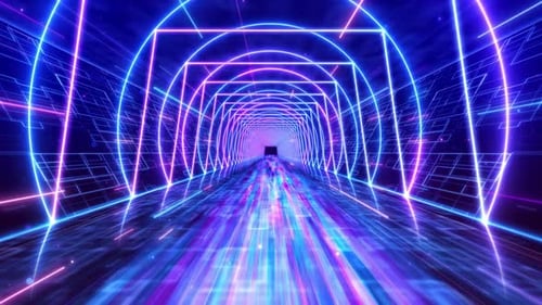 4K Technology Matrix Grid Luminous Lines Neon Graphics Space Tunnel Shuttle Stage Dance Stage