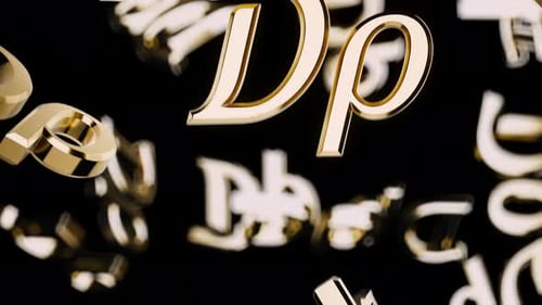 Endlessly Falling Gold Drachma Symbol on a Black Background
