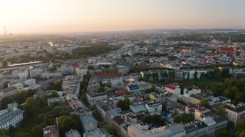 Amazing Aerial View of Krakow, Poland Cityscape during Beautiful Summer Sunrise