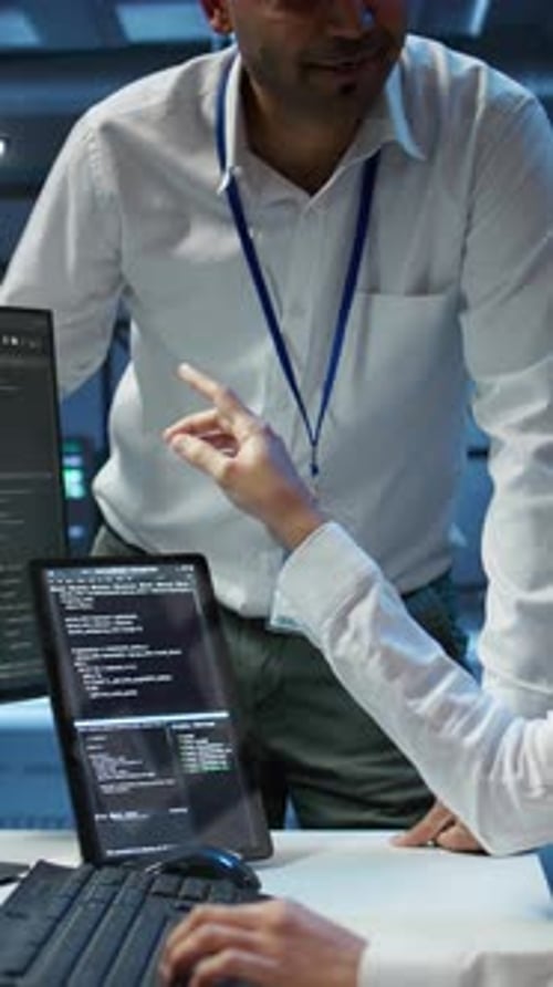 Vertical Video Team of Admins in Data Center Ensuring System Can Handle Networking Tasks