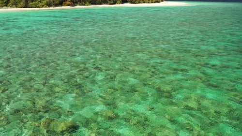 Aerial view of tropical island and beach, Maldives.