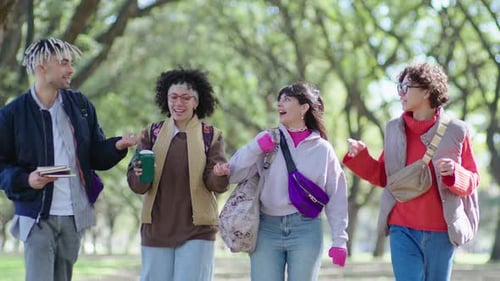 High School Friends Having Walk in the Park