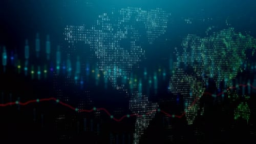 Kreative digitale Karte mit Forex-Chart-Animation. Globales Geschäft und Handel