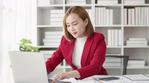 Business Woman seriously stressed working and headache due to office syndrome.