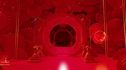 Chinese New Year Celebration Red and Gold Portal Tunnel
