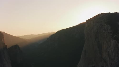 Yosemite, California Circa-2021: Aerial View El Capitan and Half Dome in Yosemite