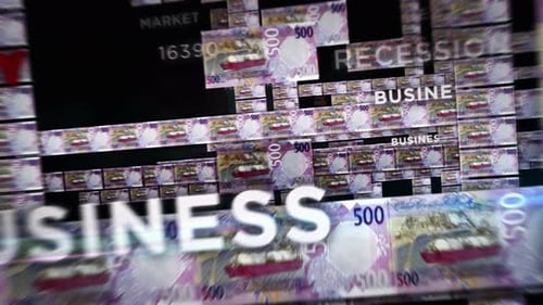 Qatar Riyal money banknotes seamless loop flight