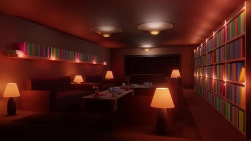 Bookstore Cafe And Falling Snow