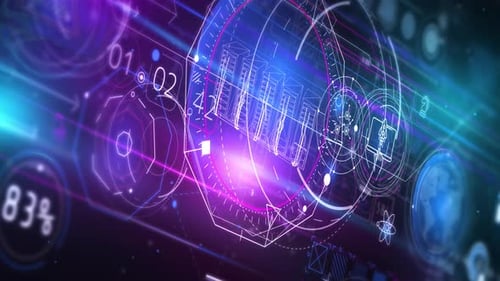 Futuristic Digital HUD Interface with Animated Data and Technology Elements