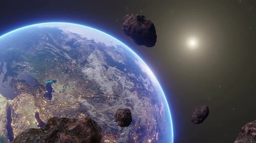 Realistic 3D Planet Earth and Asteroids in Space Animation