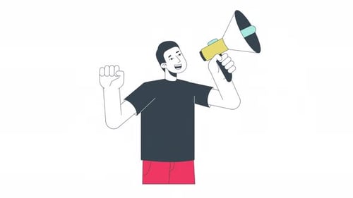Animated Man With Megaphone Making An Announcement