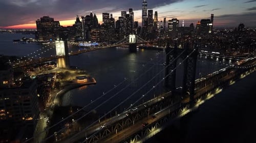 Sunset in Manhattan Bridge At Manhattan In New York United States.