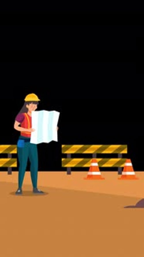 Engineers Working On Construction On Vertical On Alpha Channel