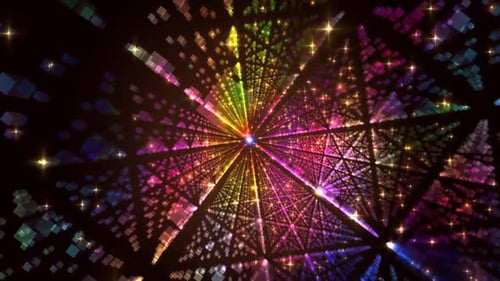 Dynamic Geometric Cube Grid Tunnel in Vibrant Colors