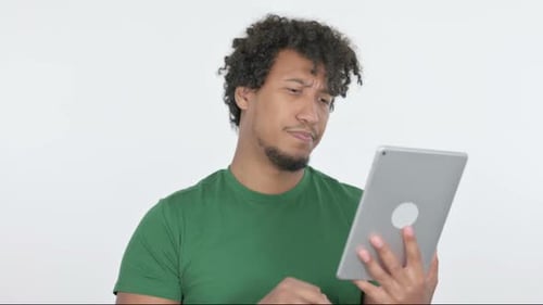 Man with Tablet on White Background