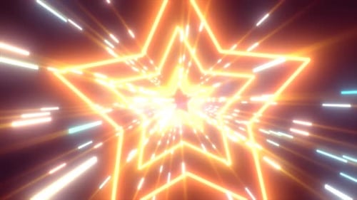 Abstract orange energy futuristic hi-tech tunnel of flying stars and lines, 4k video, 60 fps