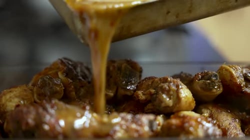 Delicious Cooked Chicken Basted With Sauce Close Up