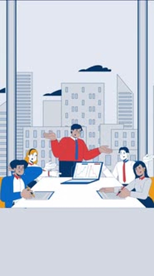 Animated Corporate Business Meeting with Flat Design Characters