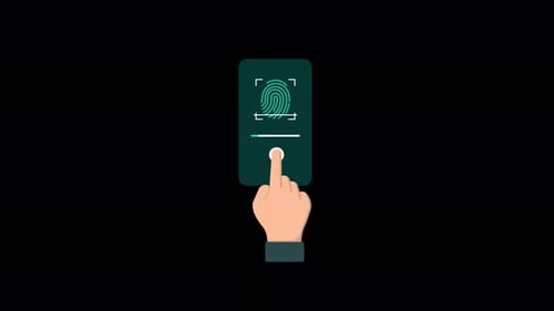 Fingerprint Scanning on Smartphone. Biometric Security Concept Animation Video - Transparent