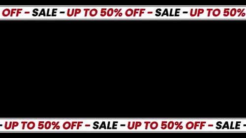 Animated Sale up to 50% off banner with moving red ribbon – seamless loop on transparent background.