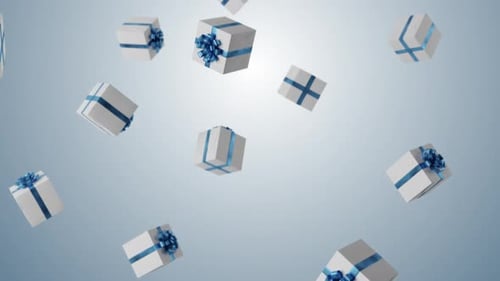 Falling Gifts Background Loop with Blue Ribbons