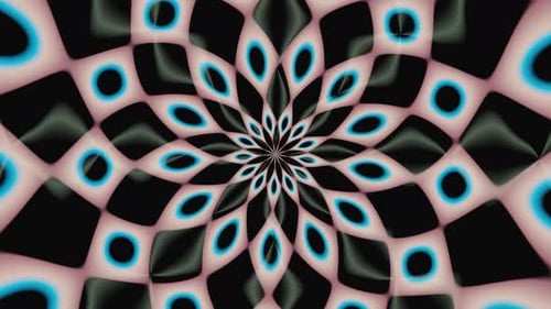 Looped background featuring geometric shapes in black, pink, and blue hues.