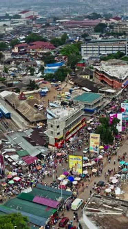 Busy market area in Accra, Ghana showcasing vibrant street activity