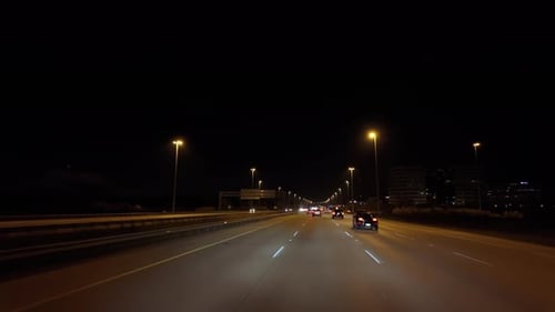 Driving in on a Road at Night Time Wide POV Wide View