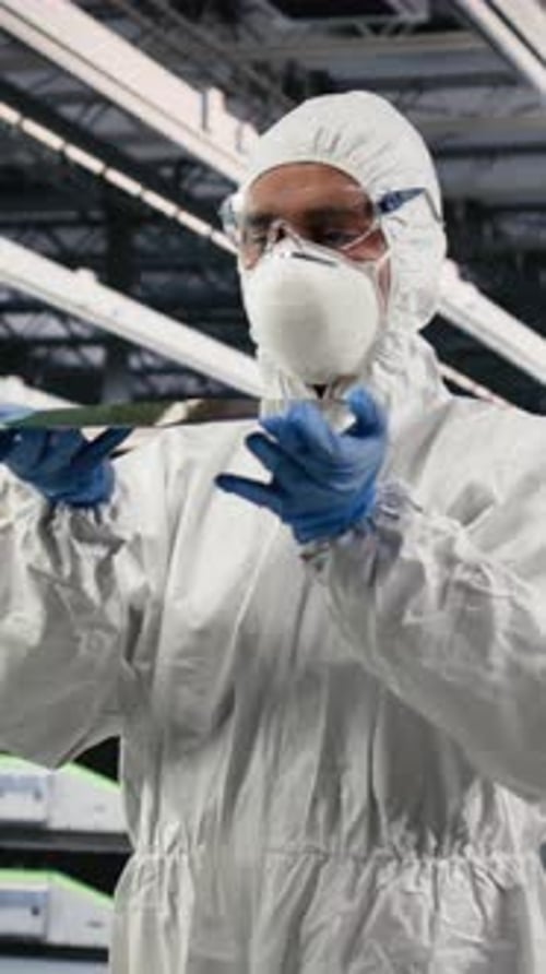 Vertical Video Holding Processed Silicon Wafer Automation and Cleanroom Technician