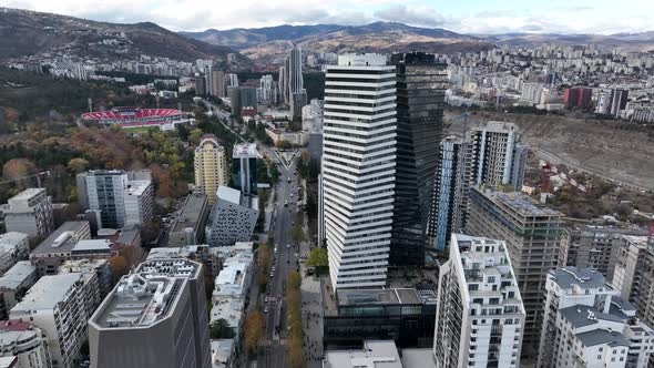 Aerial view of Axis towers - Modern building towers in Tbilisi ...