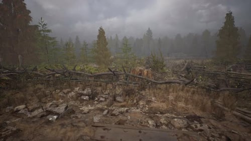 An Old Wood Fence with a Country Field Behind It