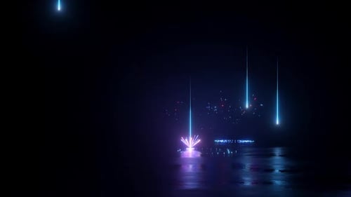 neon rain falls endlessly, colorful fireworks with sparkles