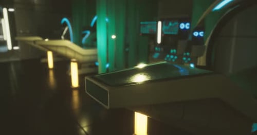 Futuristic Medical Facility with Advanced Equipment and Ambient Lighting