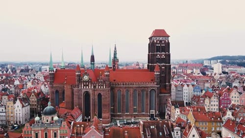 Aerial View of Gdansk City in Poland Historical Center of European City