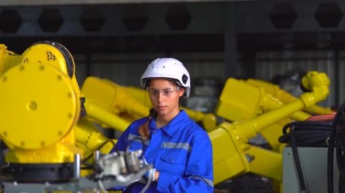 Tech industry. Business industry technology, people and tech. Engineer working in factory.