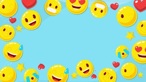 Playful Animated Emoticons and Hearts Frame Background