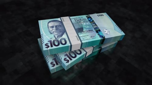 Pacotes de notas de dinheiro em dólares de Belize