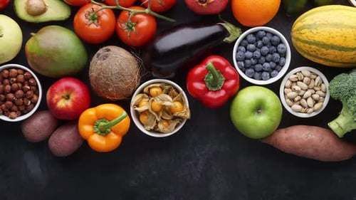 Vibrant Assortment of Fruits and Vegetables Still Life