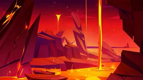 Vulkanlandschaft mit geschmolzenem Lavafluss - Spielhintergrund