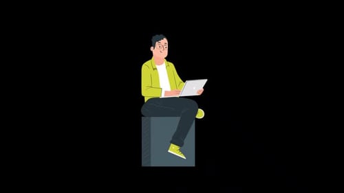 Flat Design 2D Animation of Man Typing on Laptop