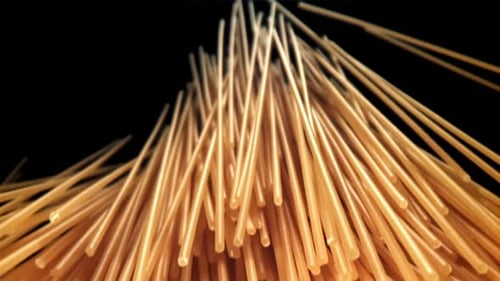 Spaghetti Pasta Flies Up and Falls Down Filmed on a Highspeed Camera at 1000 Fps