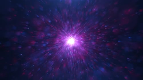 Abstract cosmic glow of light and dust particles. Colorful abstract background 3D, 4K, seamless loop