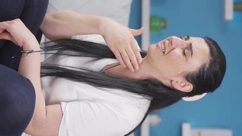 Woman Touching Throat in Pain, Healthcare Concept