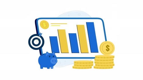 Financial goal animation with piggy bank and coins, perfect for financial planning, budgeting.