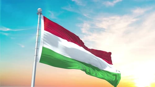 Waving Flag on Pole Against Blue Sky Animation Loop